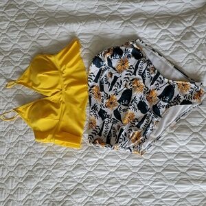 Maternity 2 Piece Swimsuit High Waist Ruffle Top Size Small